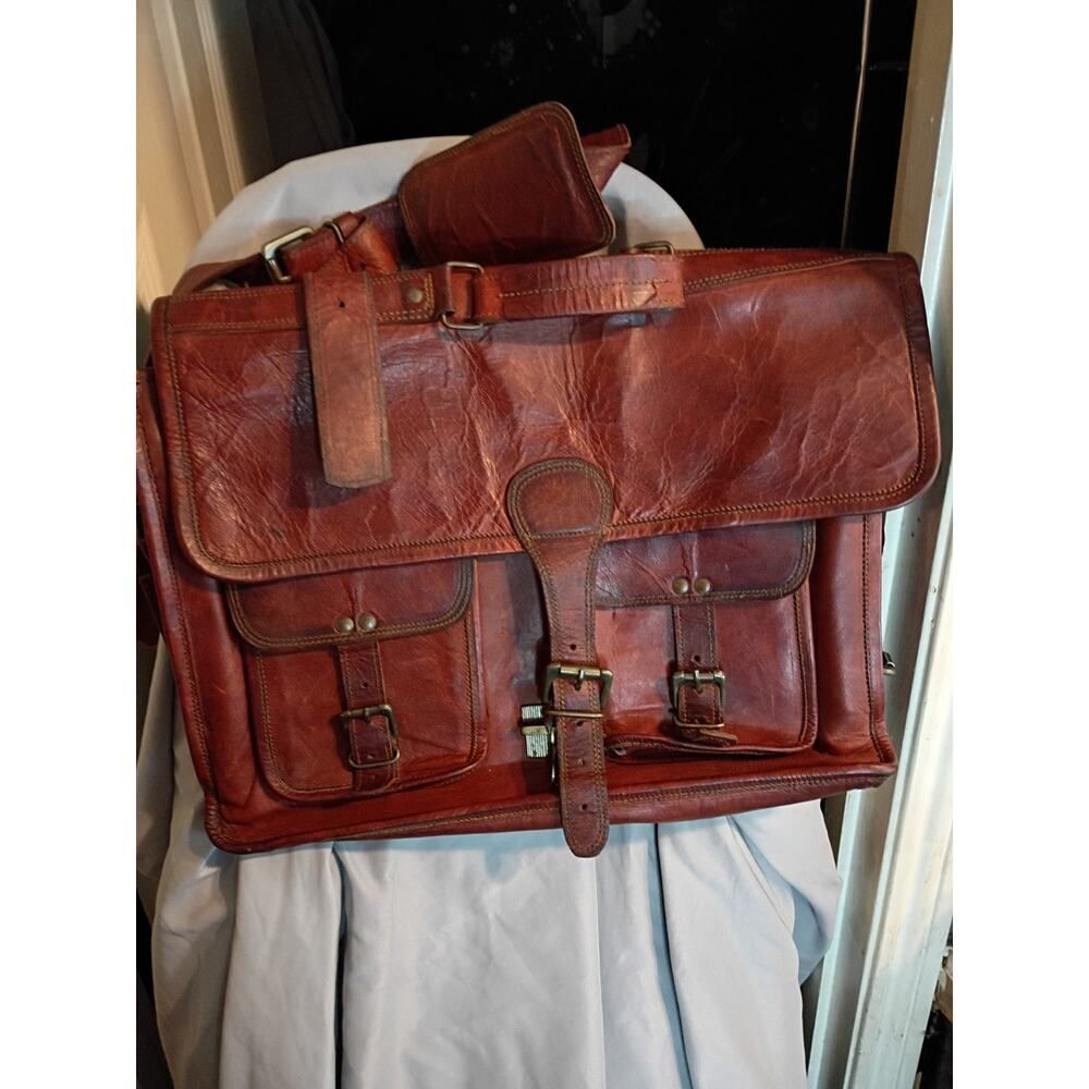 komals passion leather messenger bag Brown Removable Shoulder Strap Multi...